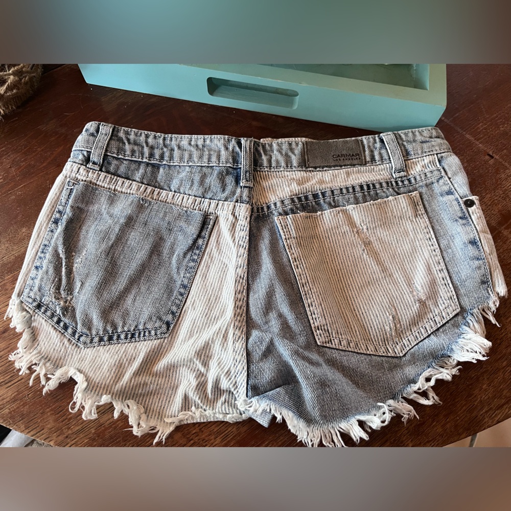 Carmar Denim Pinstriped Patchwork Cutoff Jean Sho… - image 1